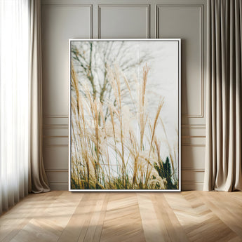17571705-MGV-FP-48X32-3P-Pampas Grass Wall Art Canvas Print, Framed Neutral Tones Art Picture Print, Minimalist Nature Perfect Boho Minimalist Decor