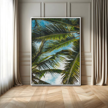 31086560-MGV-FP-48X32-3P-Palm Leaves Wall Art Canvas Print, Framed Tropical Vibes Art Picture Print, Green Foliage Perfect Tropical Boho Decor Artwork
