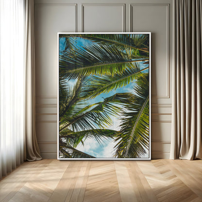 31086560-MGV-FP-48X32-3P-Palm Leaves Wall Art Canvas Print, Framed Tropical Vibes Art Picture Print, Green Foliage Perfect Tropical Boho Decor Artwork