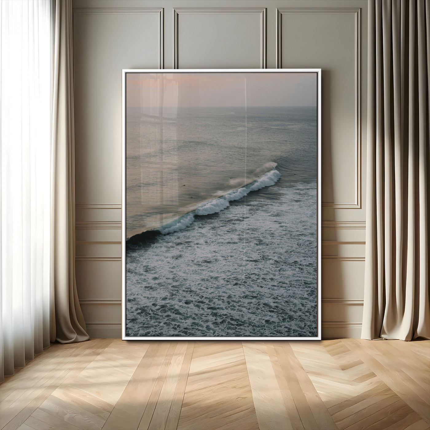 88999168-MGV-FP-48X32-3P-Ocean Waves Wall Art Canvas Print, Framed Coastal Serenity Art Picture Print, Relaxing Ocean Perfect Modern Coastal Decor Artwork