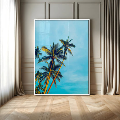 62885569-MGV-CV-24X36-Palm Trees Wall Art Canvas Print, Framed Tropical Vibes Art Picture Print, Blue Sky Perfect Coastal Boho Decor Artwork