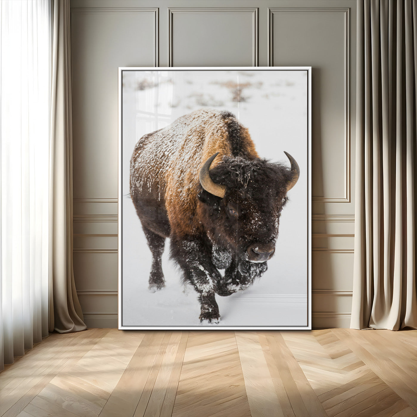19448944-MGV-CV-24X36-Winter Wilderness Wall Art Canvas Print, Framed Brown Tones Art Picture Print, Nature Close-Up Perfect Rustic Lodge Decor Decor