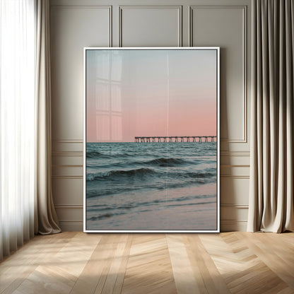 89450227-MGV-CV-24X36-Minimalist Seascape Wall Art Canvas Print, Framed Soft Pastel Sunset Art Picture Print, Tranquil Ocean Perfect Minimalist Coastal