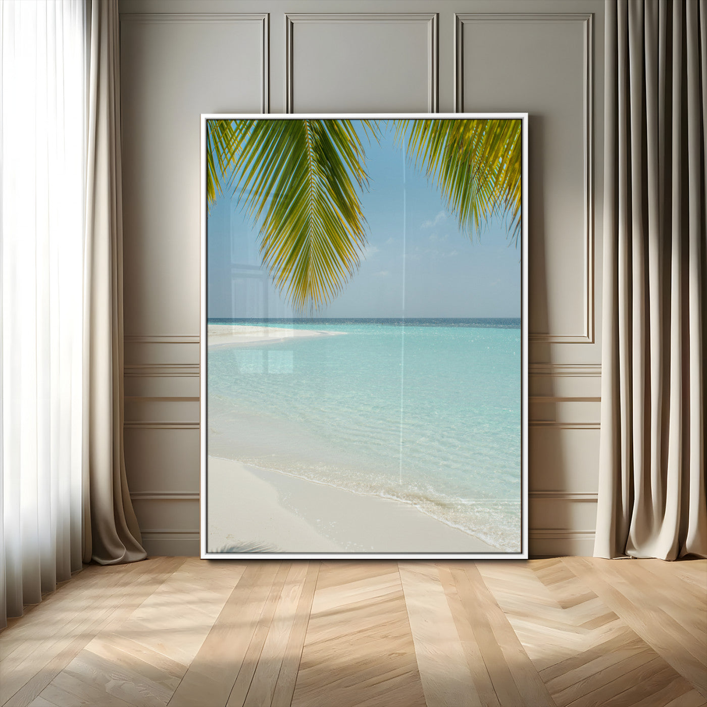 90359351-MGV-CV-24X36-Azure Water Wall Art Canvas Print, Framed Tranquil Island Escape Art Picture Print, Clear Blue Ocean Perfect Coastal Minimalist