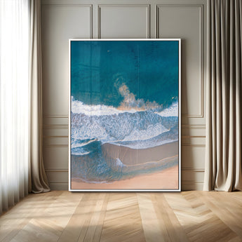 97740681-MGV-CV-24X36-Aerial Beach View Wall Art Canvas Print, Framed Ocean Waves Art Picture Print, Coastal Serenity Perfect Coastal Minimalist Decor
