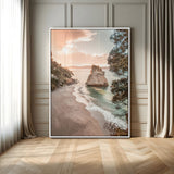 34220311-MGV-CV-24X36-Coastal Rock Wall Art – Sunset Beach Canvas Print with Ocean Waves and Golden Light, Scenic Seaside Photography for Bedroom,