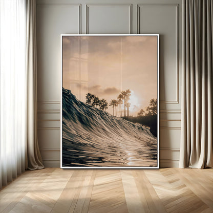 80487302-MGV-CV-24X36-Coastal Sunset Wall Art – Golden Ocean Wave and Palm Trees Canvas Print, Tropical Photography Decor for Bedroom, Living Room,