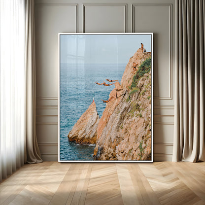 13614237-MGV-CV-24X36-Cliff Diving Wall Art – Panoramic Ocean Jump Canvas Print, Extreme Sports Adventure Decor for Living Room, Office, Bedroom, Man