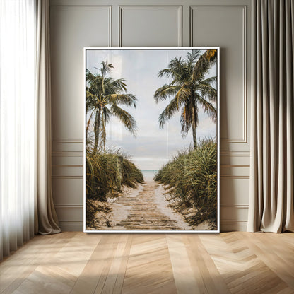 53859552-MGV-FP-48X32-3P_White-Tropical Beach Wall Art – Palm Tree Pathway Canvas Print, Coastal Paradise Photography Decor for Living Room, Bedroom, Office,