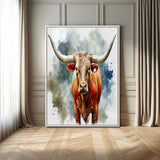 39803-MGV-CV-24X36-Texas Longhorn Wall Art Canvas Print, Framed Rustic Cattle Art Picture Print, Western Bull Perfect Rustic Western Decor Artwork