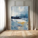 80358-MGV-FP-48X32-3P_White-Abstract Seascape Wall Art Canvas Print, Framed Coastal Horizon Art Picture Print, Textured Ocean Perfect Minimal Coastal Decor