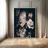 47195-MGV-CV-24X36-Moody Peonies Wall Art Canvas Print, Framed Dark Floral Art Picture Print, Creamy Rose Perfect Baroque Floral Decor Artwork