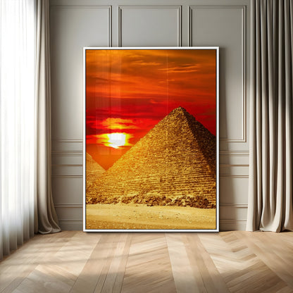 13047-MGV-CV-24X36-Pyramids Giza Wall Art – Golden Sunset Egypt Canvas Print, Ancient World Landmark Photography Decor for Living Room, Office, Study