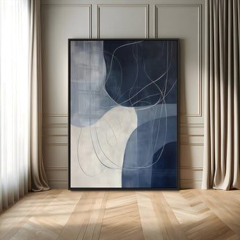 62566633-MGV-CV-24X36-Navy Abstract Wall Art Canvas Print, Framed Minimal Lineart Art Picture Print, Abstract Shapes Perfect Minimalist Abstract Decor