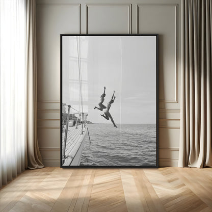 74555508-MGV-CV-24X36-Black White Sailing Wall Art Canvas Print, Framed Ocean Adventure Art Picture Print, Summer Energy Perfect Modern Minimalism Decor