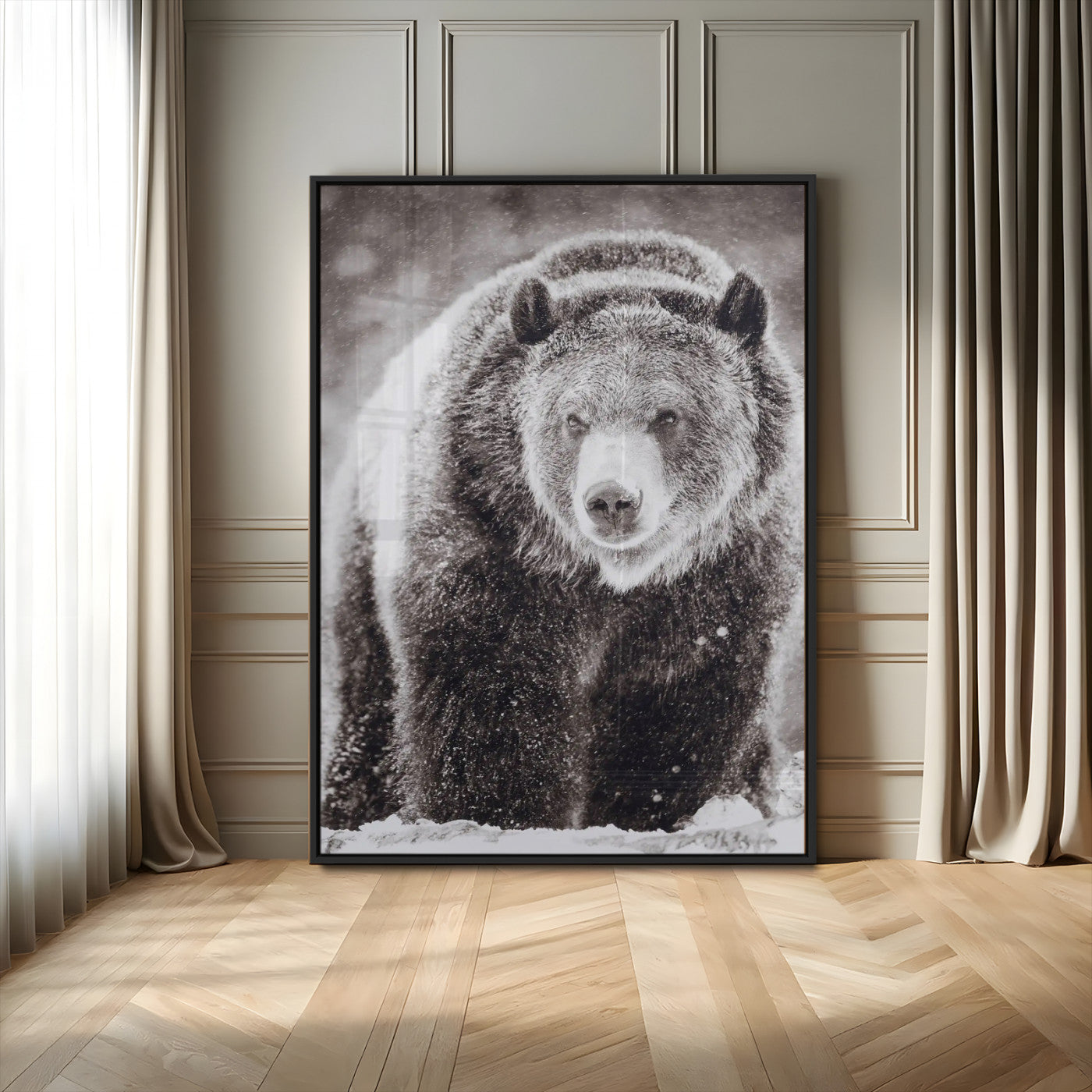 37297892-MGV-FP-48X32-3P_Black-Bison Portrait Wall Art Canvas Print, Framed Rustic Wall Accent Art Picture Print, Lodge Style Perfect Rustic Lodge Decor Artwork