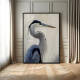 79581184-MGV-FP-48X32-3P-Blue Heron Wall Art Canvas Print, Framed Elegant Wildlife Art Picture Print, Minimalist Bird Theme Perfect Coastal Minimalist