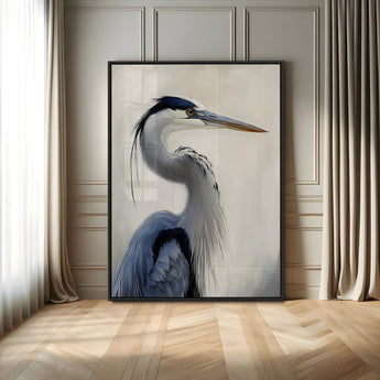 79581184-MGV-FP-48X32-3P-Blue Heron Wall Art Canvas Print, Framed Elegant Wildlife Art Picture Print, Minimalist Bird Theme Perfect Coastal Minimalist