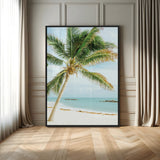83804429-MGV-FP-48X32-3P-Palm Tree Wall Art Canvas Print, Framed Tropical Beach Art Picture Print, Soft Sand Perfect Tropical Coastal Decor Artwork