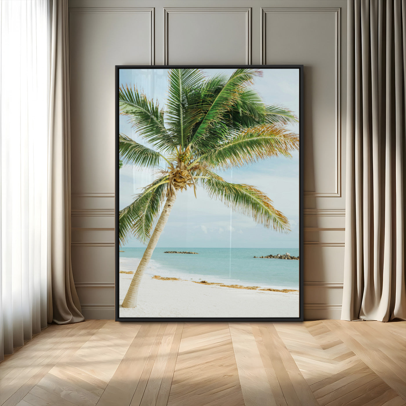 83804429-MGV-CV-24X36-Palm Tree Wall Art Canvas Print, Framed Tropical Beach Art Picture Print, Soft Sand Perfect Tropical Coastal Decor Artwork