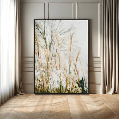 17571705-MGV-CV-24X36-Pampas Grass Wall Art Canvas Print, Framed Neutral Tones Art Picture Print, Minimalist Nature Perfect Boho Minimalist Decor