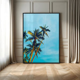 62885569-MGV-FP-48X32-3P-Palm Trees Wall Art Canvas Print, Framed Tropical Vibes Art Picture Print, Blue Sky Perfect Coastal Boho Decor Artwork