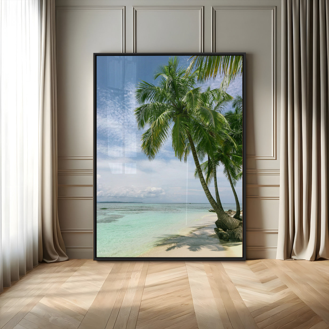 80489589-MGV-CV-24X36-Palm Tree Beach Wall Art – Tropical Paradise Canvas Print with White Sand and Turquoise Ocean, Coastal Photography for Bedroom,