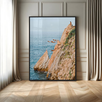 13614237-MGV-CV-24X36-Cliff Diving Wall Art – Panoramic Ocean Jump Canvas Print, Extreme Sports Adventure Decor for Living Room, Office, Bedroom, Man