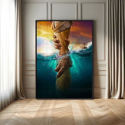 68298058-MGV-CV-24X36-Inspirational Wall Art – Helping Hands Canvas Print, Powerful Ocean and Light Photography Decor for Bedroom, Living Room, Office
