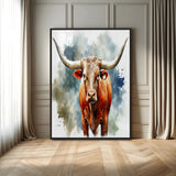 39803-MGV-CV-24X36-Texas Longhorn Wall Art Canvas Print, Framed Rustic Cattle Art Picture Print, Western Bull Perfect Rustic Western Decor Artwork
