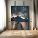 16043-MGV-CV-24X36-Mountain Lake Wall Art Canvas Print, Framed Sunset Reflection Art Picture Print, Calm Horizon Perfect Moody Nature Decor Artwork