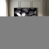 MGV-FP-48X32-3P - Large Wall Art White Flowers on Black Zen Meditation Stones Vertical Canvas Print