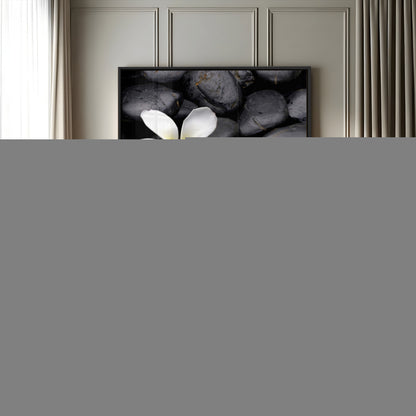 MGV-FP-48X32-3P - Large Wall Art White Flowers on Black Zen Meditation Stones Vertical Canvas Print