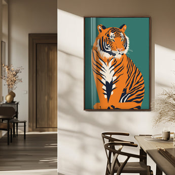 73620-MGV-FP-48X32-3P_Walnut-Tiger Wall Art – Bold Wildlife Canvas Print of Majestic Jungle Cat, Modern Animal Home Decor for Bedroom, Office, Living Room or