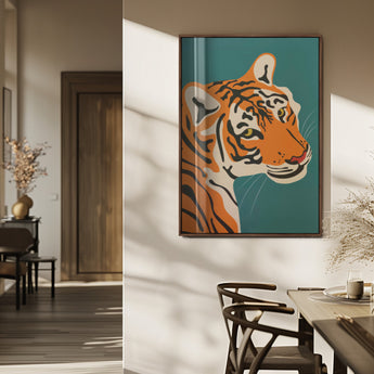 94447-MGV-FP-48X32-3P_Walnut-Tiger Portrait Wall Art – Bold Wildlife Canvas Print of Fierce Jungle Cat Face, Modern Animal Home Decor for Living Room, Office