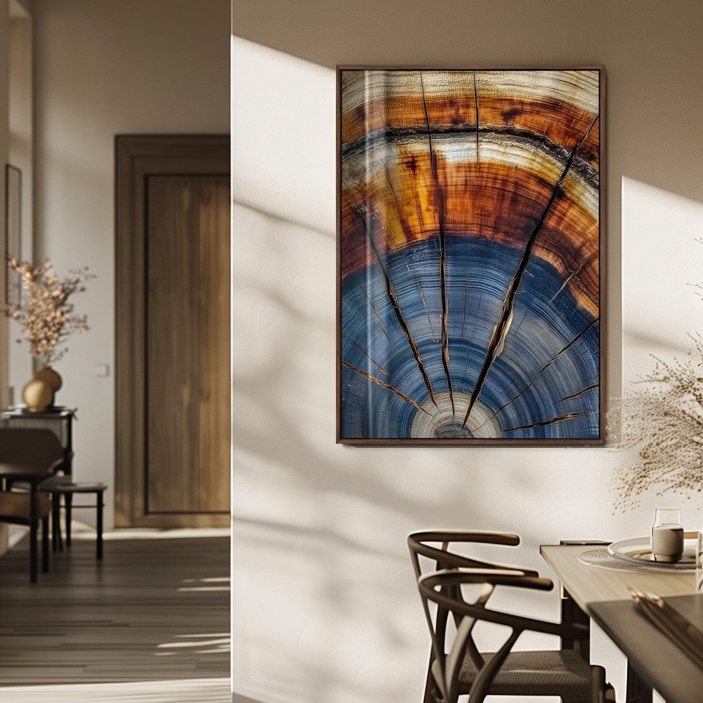 47703729-MGV-FP-48X32-3P_Walnut-Tree Rings Wall Art Canvas Print, Framed Wood Texture Art Picture Print, Blue Grain Perfect Rustic Modern Decor Artwork