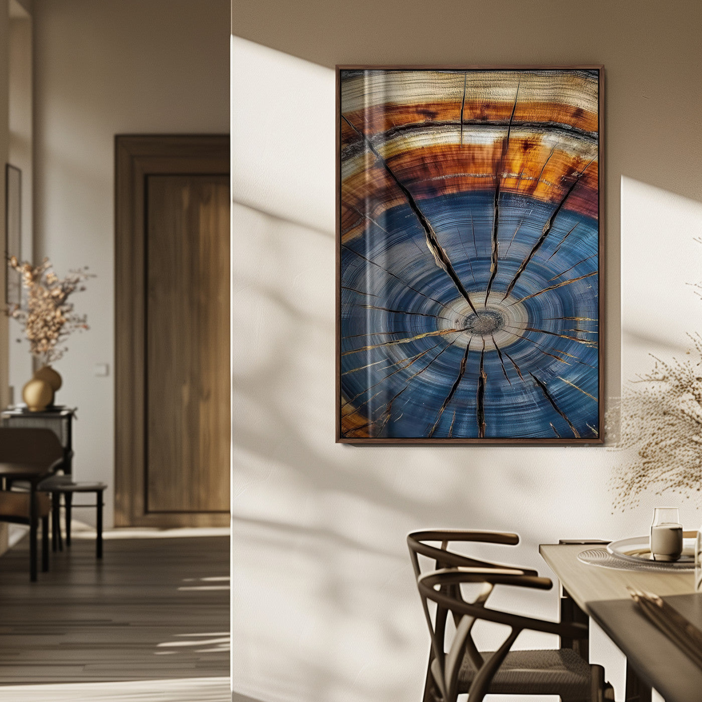 58959380-MGV-CV-24X36-Tree Rings Wall Art Canvas Print, Framed Wood Texture Art Picture Print, Blue Grain Perfect Rustic Modern Decor Artwork