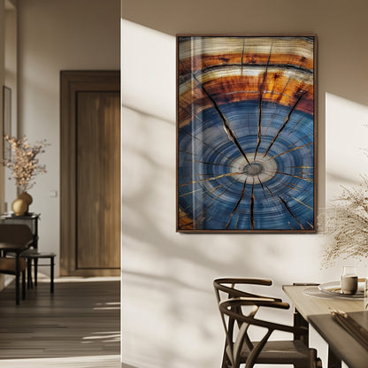 58959380-MGV-CV-24X36-Tree Rings Wall Art Canvas Print, Framed Wood Texture Art Picture Print, Blue Grain Perfect Rustic Modern Decor Artwork