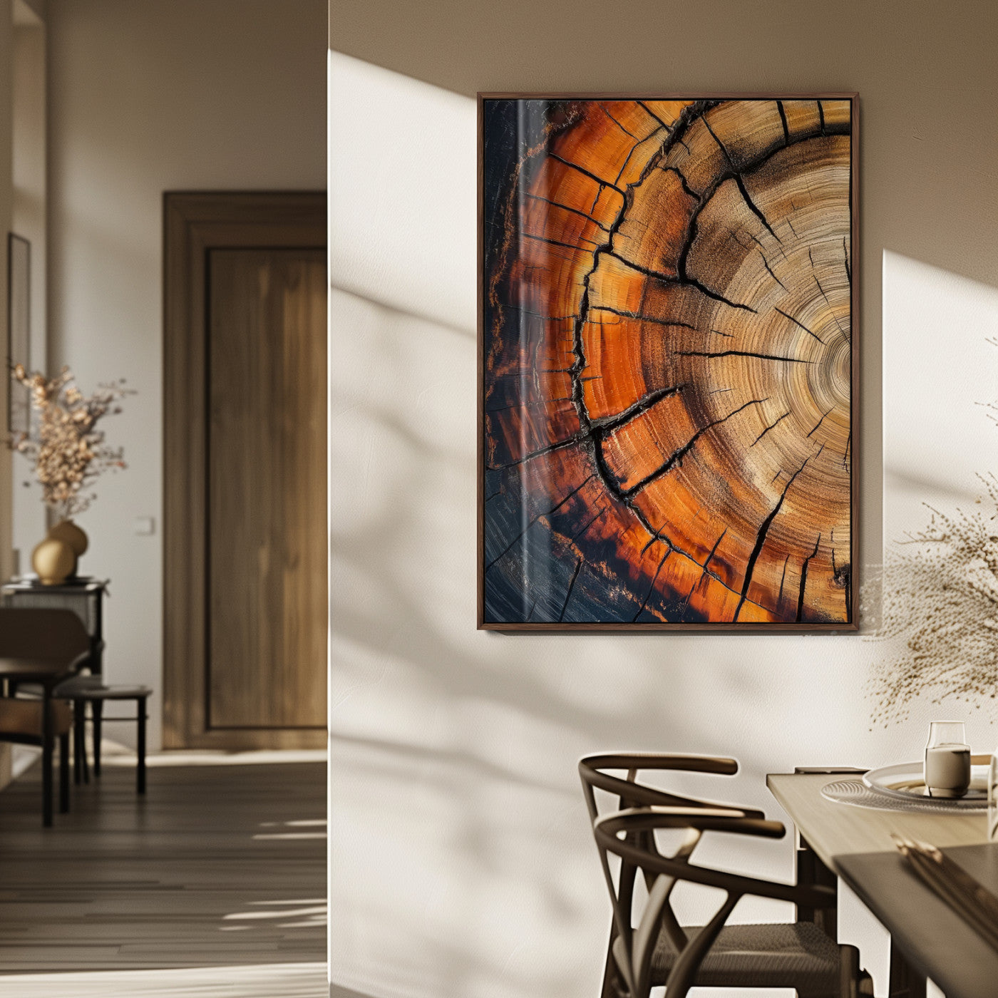 33751185-MGV-FP-48X32-3P_Walnut-Tree Rings Wall Art Canvas Print, Framed Wood Detail Art Picture Print, Rustic Texture Perfect Rustic Warm Decor Artwork