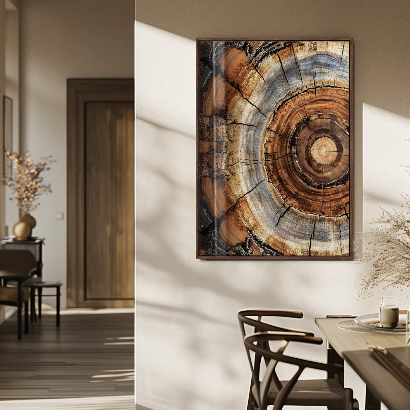 28233914-MGV-FP-48X32-3P_Walnut-Tree Rings Wall Art Canvas Print, Framed Wood Texture Art Picture Print, Rustic Pattern Perfect Rustic Organic Decor Artwork