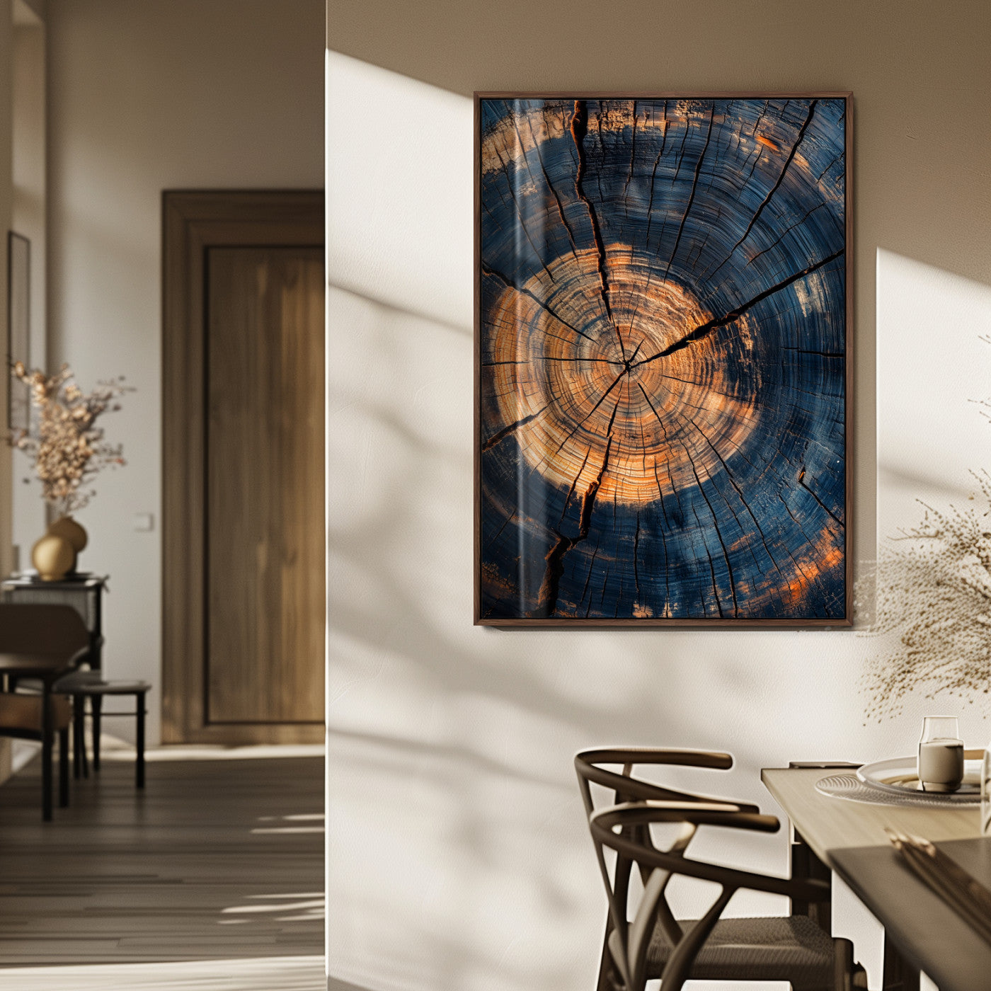 32486414-MGV-FP-48X32-3P_Walnut-Tree Rings Wall Art Canvas Print, Framed Rustic Texture Art Picture Print, Wood Grain Perfect Rustic Industrial Decor Artwork