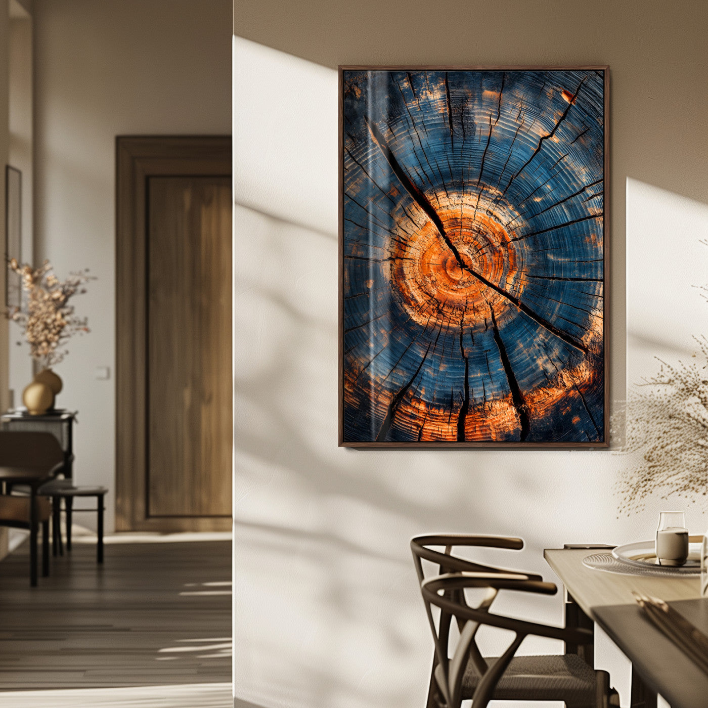 44185164-MGV-FP-48X32-3P_Walnut-Tree Rings Wall Art Canvas Print, Framed Rustic Texture Art Picture Print, Wood Grain Perfect Rustic Industrial Decor Artwork