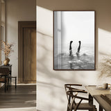 43900465-MGV-FP-48X32-3P_Walnut-Minimal Ocean Wall Art Canvas Print, Framed Monochrome Diving Art Picture Print, Swimmer in Sea Perfect Minimalist Coastal Decor