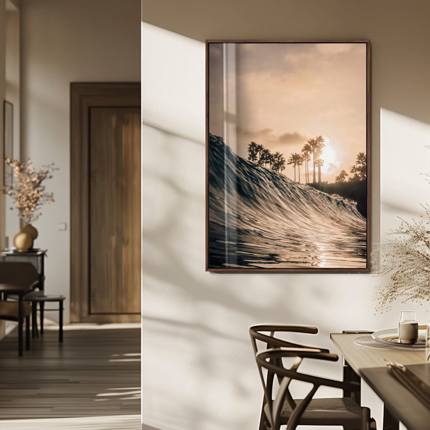 50270635-MGV-CV-24X36-Golden Hour Ocean Wall Art Canvas Print, Framed Beach Sunset Art Picture Print, Palm Trees Perfect Tropical Coastal Decor Artwork