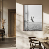 74555508-MGV-FP-48X32-3P_Walnut-Black White Sailing Wall Art Canvas Print, Framed Ocean Adventure Art Picture Print, Summer Energy Perfect Modern Minimalism Decor