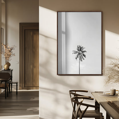 67263674-MGV-CV-24X36-Lone Palm Tree Wall Art Canvas Print, Framed Minimalist Tropical Art Picture Print, Monochrome Beach Perfect Modern Coastal