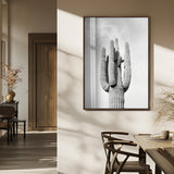 17148959-MGV-FP-48X32-3P_Walnut-Saguaro Cactus Wall Art Canvas Print, Framed Monochrome Desert Art Picture Print, Black White Cactus Perfect Southwestern