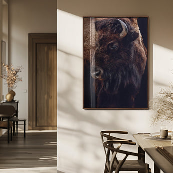 56758157-MGV-FP-48X32-3P_Walnut-Bison Portrait Wall Art Canvas Print, Framed Rustic Wall Accent Art Picture Print, Lodge Style Perfect Rustic Lodge Decor Artwork