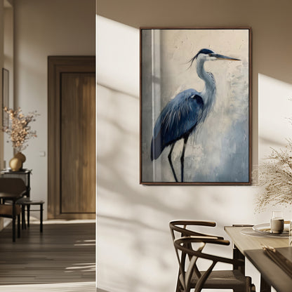 51380726-MGV-CV-24X36-Blue Heron Decor Wall Art Canvas Print, Framed Coastal Bird Design Art Picture Print, Minimal Heron Portrait Perfect Coastal