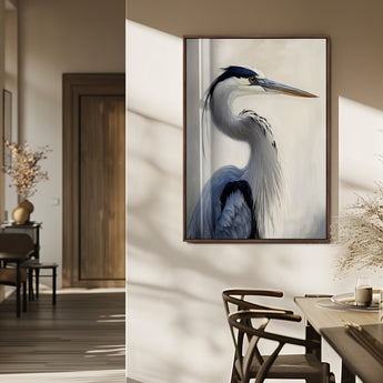 79581184-MGV-CV-24X36-Blue Heron Wall Art Canvas Print, Framed Elegant Wildlife Art Picture Print, Minimalist Bird Theme Perfect Coastal Minimalist